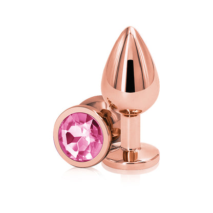 NS Novelties Rear Assets Rose Gold Round Jewelled Butt Plug - Medium - Pink