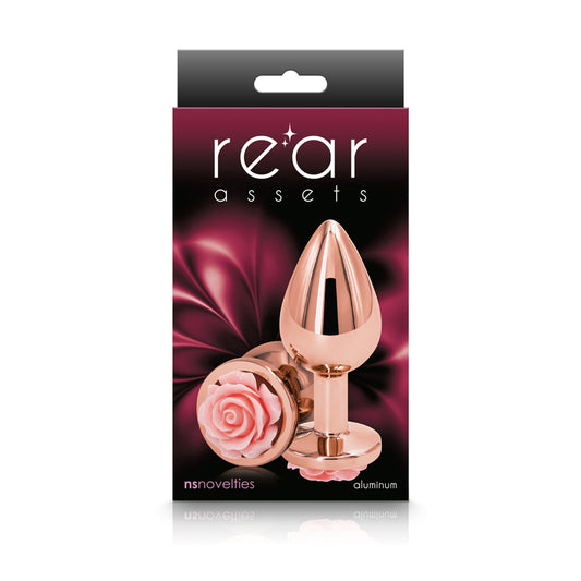 NS Novelties Rear Assets Rose Gold Rose Butt Plug - Medium - Pink