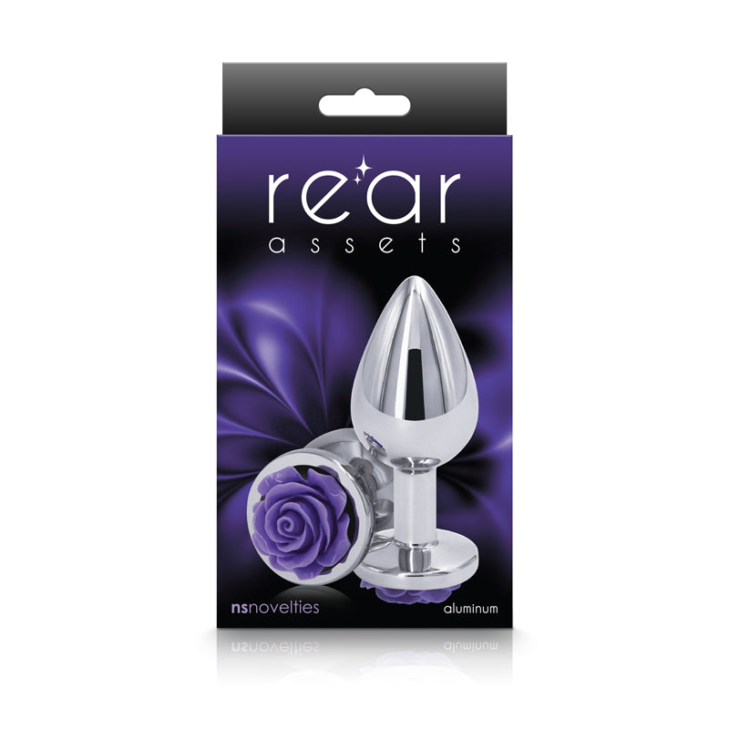 NS Novelties Rear Assets Silver Rose Butt Plug - Medium - Purple