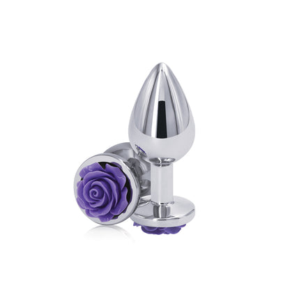 NS Novelties Rear Assets Silver Rose Butt Plug - Medium - Purple