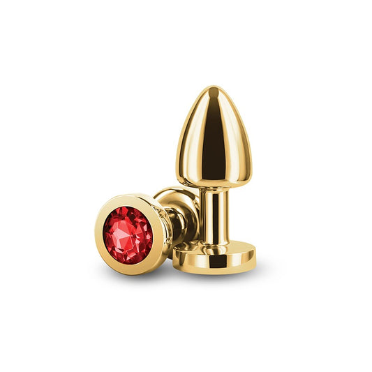 NS Novelties Rear Assets Round Jewelled Butt Plug - Petite - Gold &amp; Red