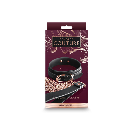 NS Novelties Bondage Couture Collar &amp; Leash - Black &amp; Rose Gold