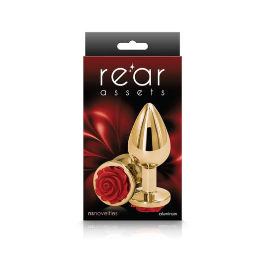 NS Novelties Rear Assets Gold Rose Butt Plug - Small - Red