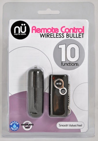 Nu Remote Control 10 Function Wireless Bullet Clitoral Stimulator - Black