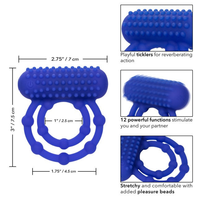 CalExotics 10 Bead Rechargeable Vibrating Maximus Ring - Blue