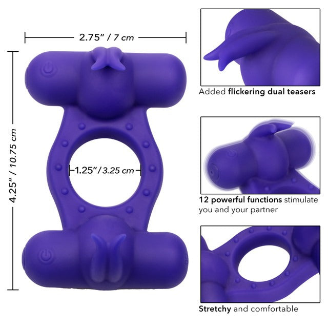 CalExotics Silicone Rechargeable Triple Orgasm Enhancer Cock Ring - Purple