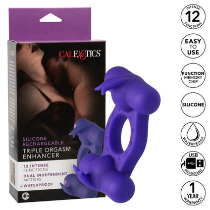 CalExotics Silicone Rechargeable Triple Orgasm Enhancer Cock Ring - Purple