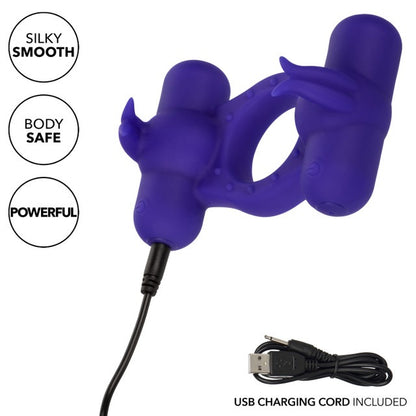 CalExotics Silicone Rechargeable Triple Orgasm Enhancer Cock Ring - Purple