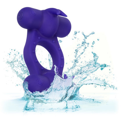 CalExotics Silicone Rechargeable Triple Orgasm Enhancer Cock Ring - Purple