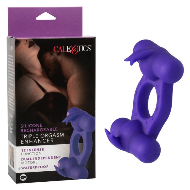 CalExotics Silicone Rechargeable Triple Orgasm Enhancer Cock Ring - Purple