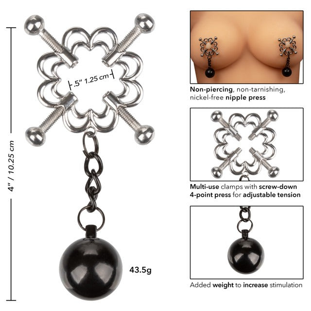 CalExotics Nipple Grips Power Grip 4-Point Weighted Nipple Press - Black &amp; Silver