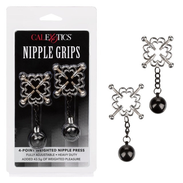 CalExotics Nipple Grips Power Grip 4-Point Weighted Nipple Press - Black &amp; Silver