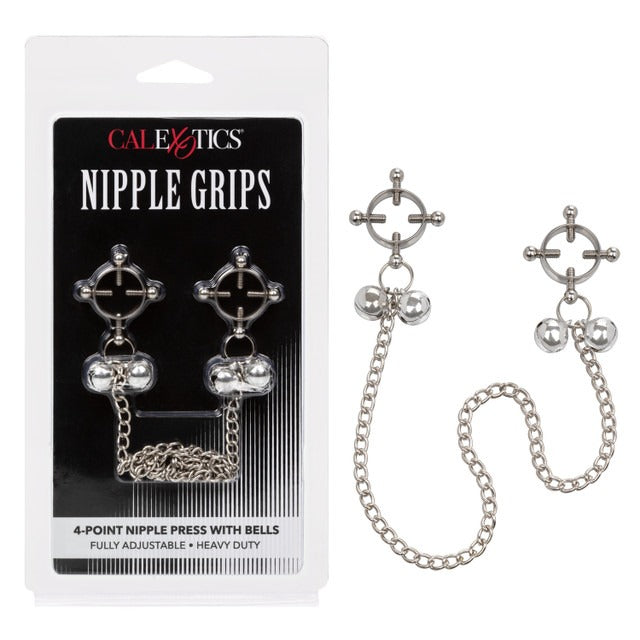 CalExotics Nipple Grips 4-Point Nipple Press with Bells - Silver