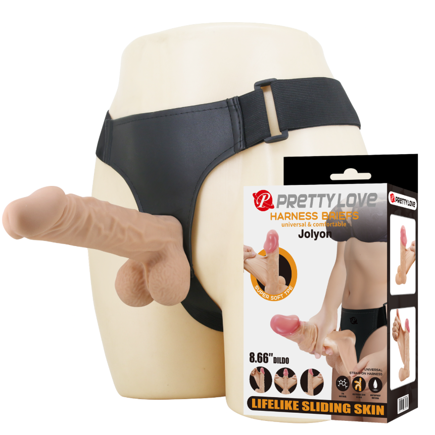 Pretty Love Jolyon Strap-On Harness 8.66" Realistic Sliding Skin Dildo