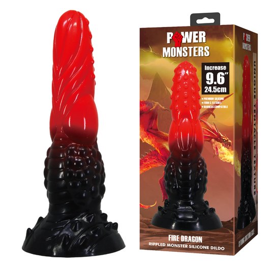 Pretty Love Power Monsters 9.6" Fire Dragon Rippled Silicone Dildo