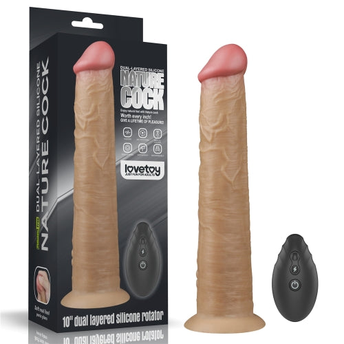 Lovetoy Nature Cock Dual Layered Silicone 10'' Remote Control Rotator Dildo