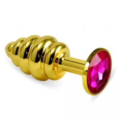 Lovetoy Products Rosebud Spiral Metallic Butt Plug- Gold & Fushia