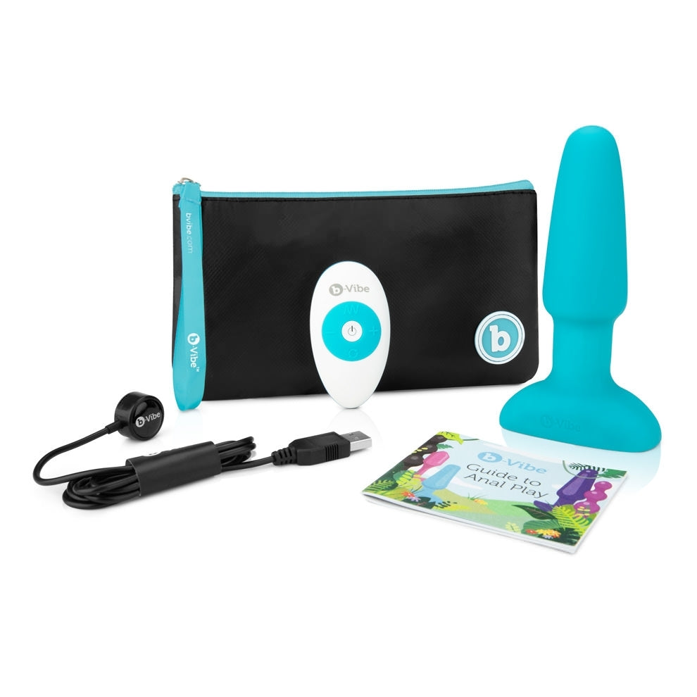 b-Vibe Rechargeable Rimming Butt Plug with Remote - Teal