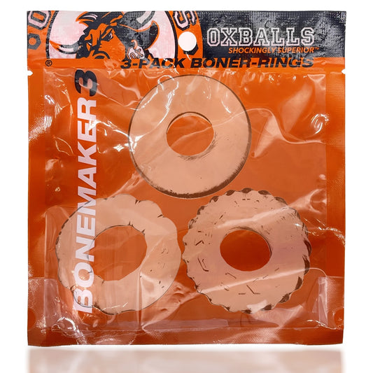 Oxballs Bonemaker3 Cockring Boner Rings 3pk - Clear