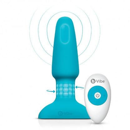 b-Vibe Rechargeable Rimming Butt Plug with Remote - Teal