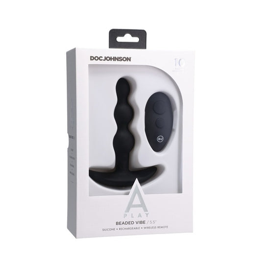 Doc Johnson Beaded Vibe 5.5'' Rechargeable Silicone Anal Plug With Remote - Black