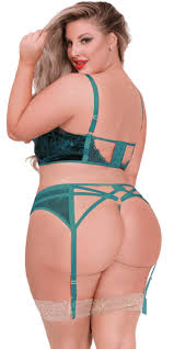 Seven 'Til Midnight 11033X Velvet Crush 3pc Bra Set - 3XL/4XL - Green