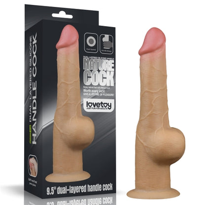 Lovetoy Products Dual Layered Silicone Uncut 9.5" Nature Cock with Handle - Light