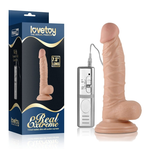 Lovetoy Real Extreme 7.5'' Realistic Vibrating Dildo with Suction Cup Base - Light