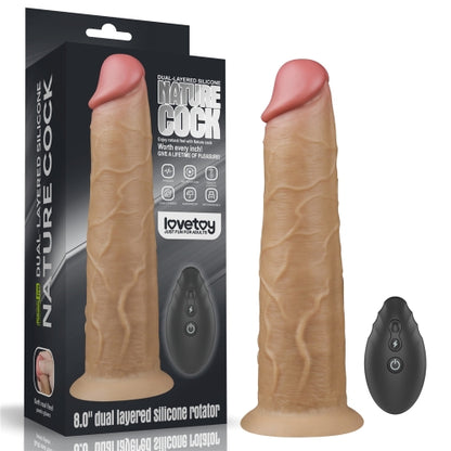 Lovetoy Nature Cock Dual Layered Silicone 8'' Remote Control Rotator Dildo