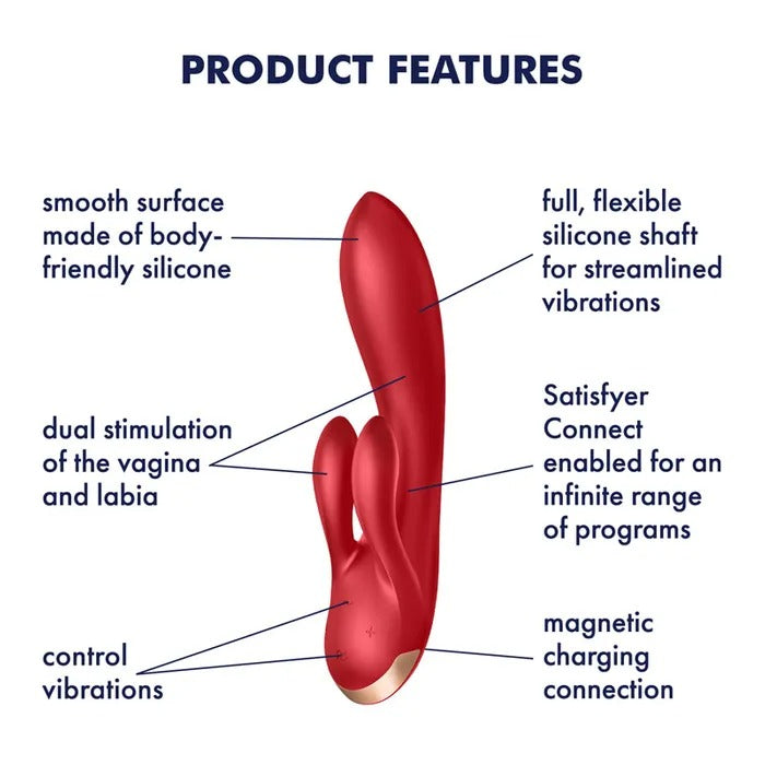 Satisfyer Rechargeable Double Flex Rabbit Vibrator with App Control - Red