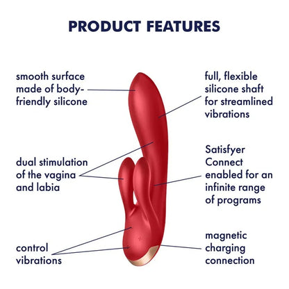 Satisfyer Rechargeable Double Flex Rabbit Vibrator with App Control - Red