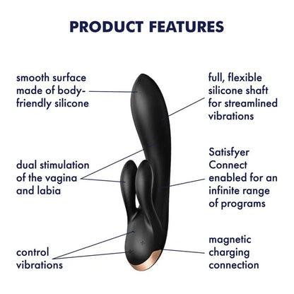 Satisfyer Rechargeable Double Flex Rabbit Vibrator with App Control - Black