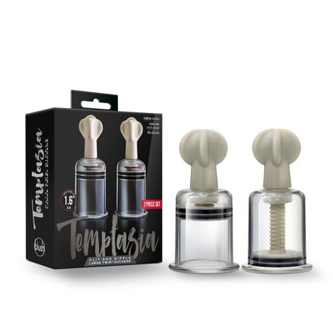 Blush Novelties Temptasia Clit and Nipple Large Twist Suckers 2pc - Clear