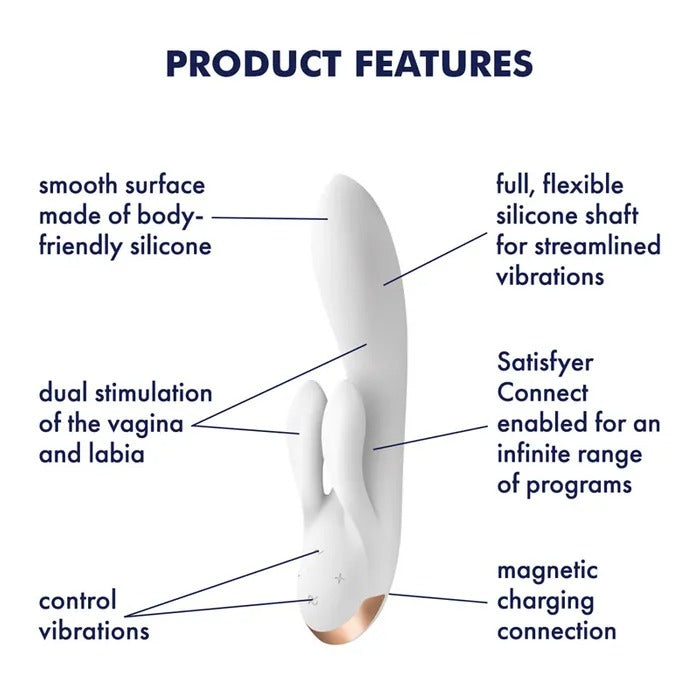 Satisfyer Rechargeable Double Flex Rabbit Vibrator with App Control - White