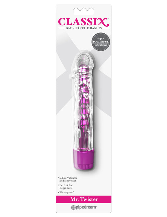 Pipedream Classix Mr Twister Metallic Vibe with Clear Sleeve - Pink