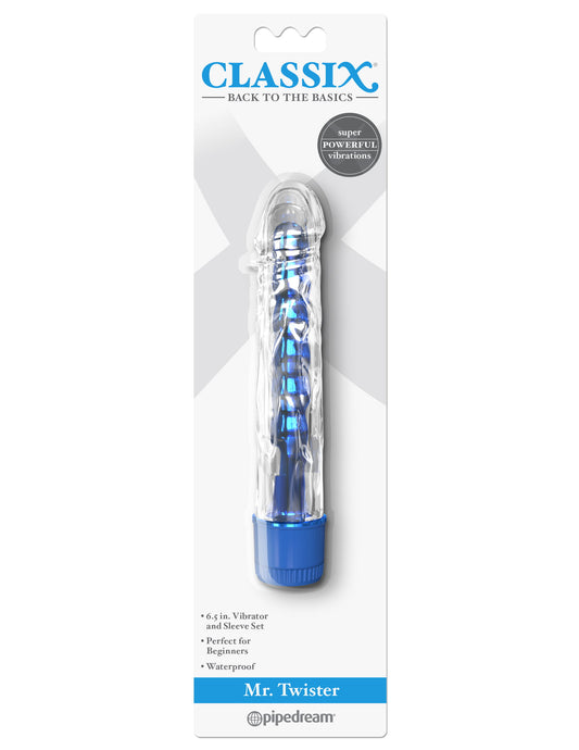 Pipedream Classix Mr Twister Metallic Vibe with Clear Sleeve - Blue