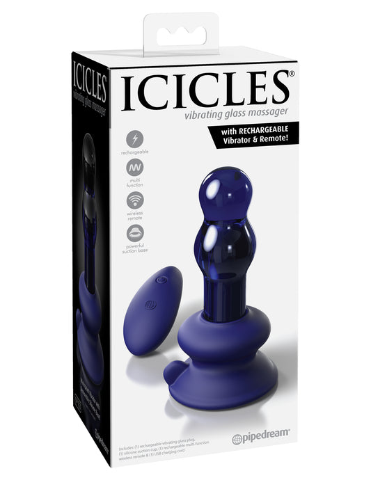 Pipedream Icicles No.83 Rechargeable Vibrating Blue Glass Anal Plug with Remote Control