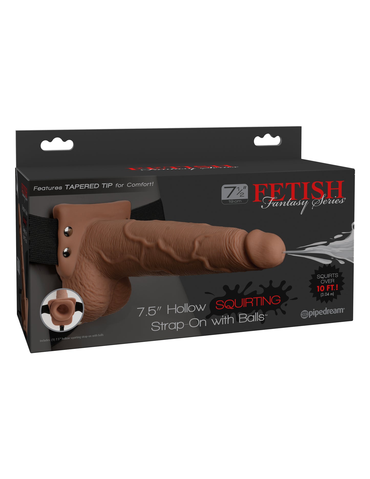 Pipedream Fetish Fantasy Series 7.5" Hollow Squirting Strap-On with Balls - Tan