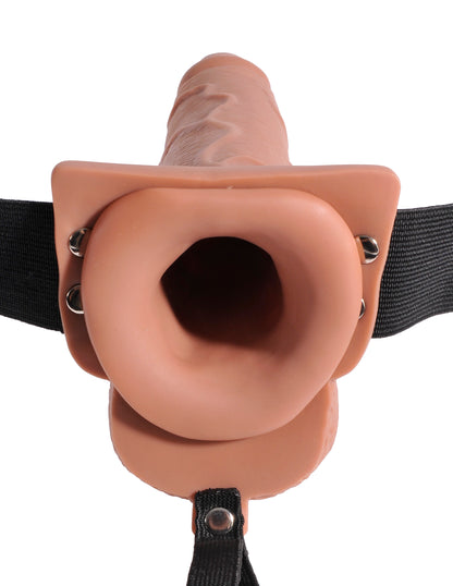 Pipedream Fetish Fantasy Series 7.5" Hollow Squirting Strap-On with Balls - Tan