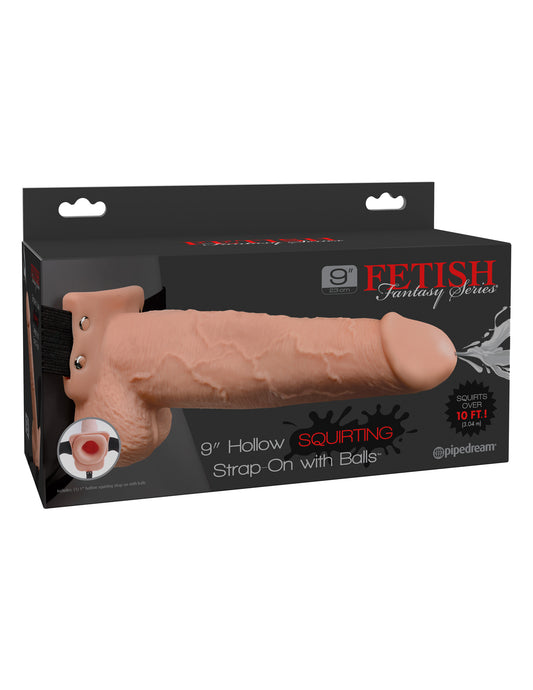 Pipedream Fetish Fantasy Series 9" Hollow Squirting Strap-On with Balls - Light