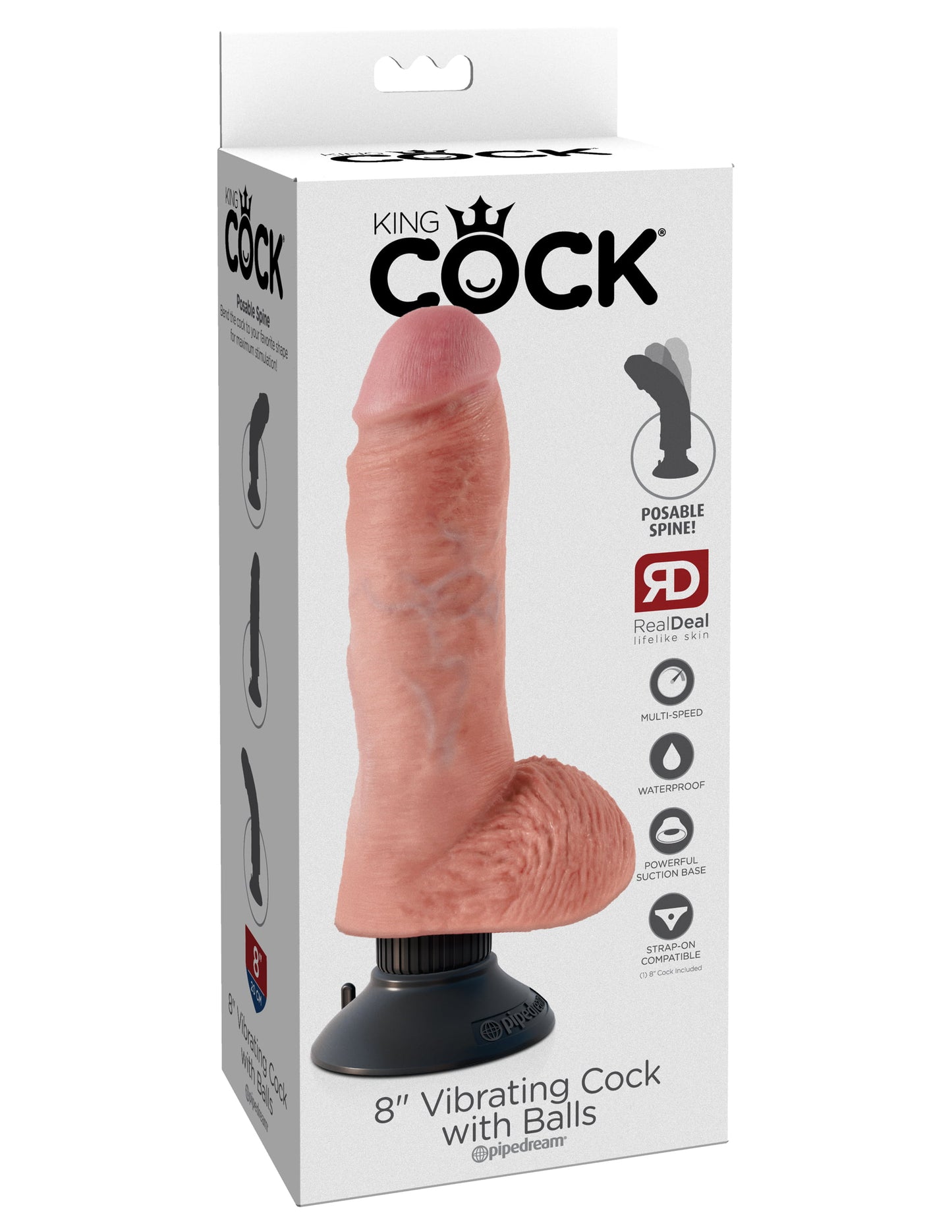 Pipedream King Cock 8" Vibrating Cock with Balls - Light