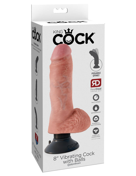 Pipedream King Cock 8" Vibrating Cock with Balls - Light