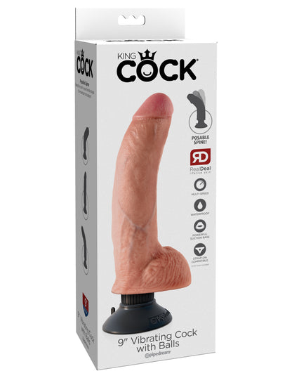 Pipedream King Cock 9" Vibrating Cock with Balls - Light