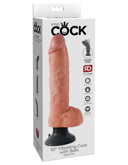 Pipedream King Cock 10" Vibrating Cock with Balls - Light