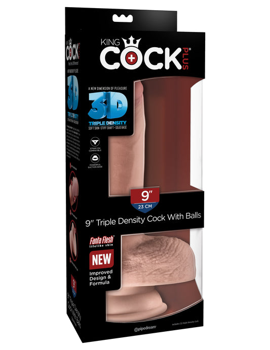 Pipedream King Cock Plus 9" Triple Density Cock with Balls - Light