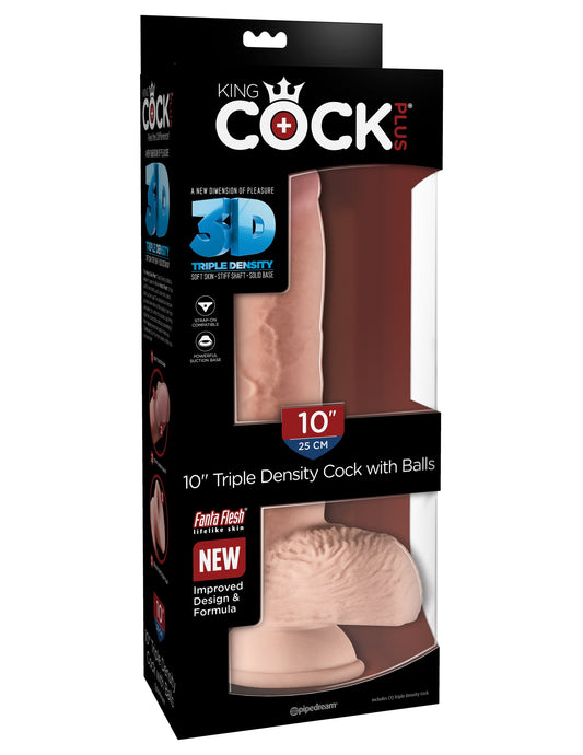 Pipedream King Cock Plus 10" Triple Density Cock with Balls - Light