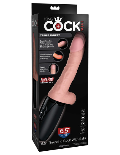 Pipedream King Cock Plus Triple Threat Warming Rechargeable 6.5" Thrusting Dong with Balls