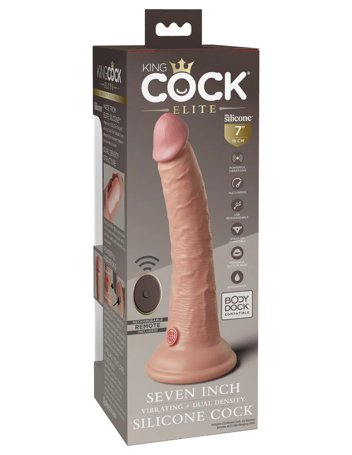 Pipedream King Cock Vibrating 7'' Dual Density Cock with Remote - Light