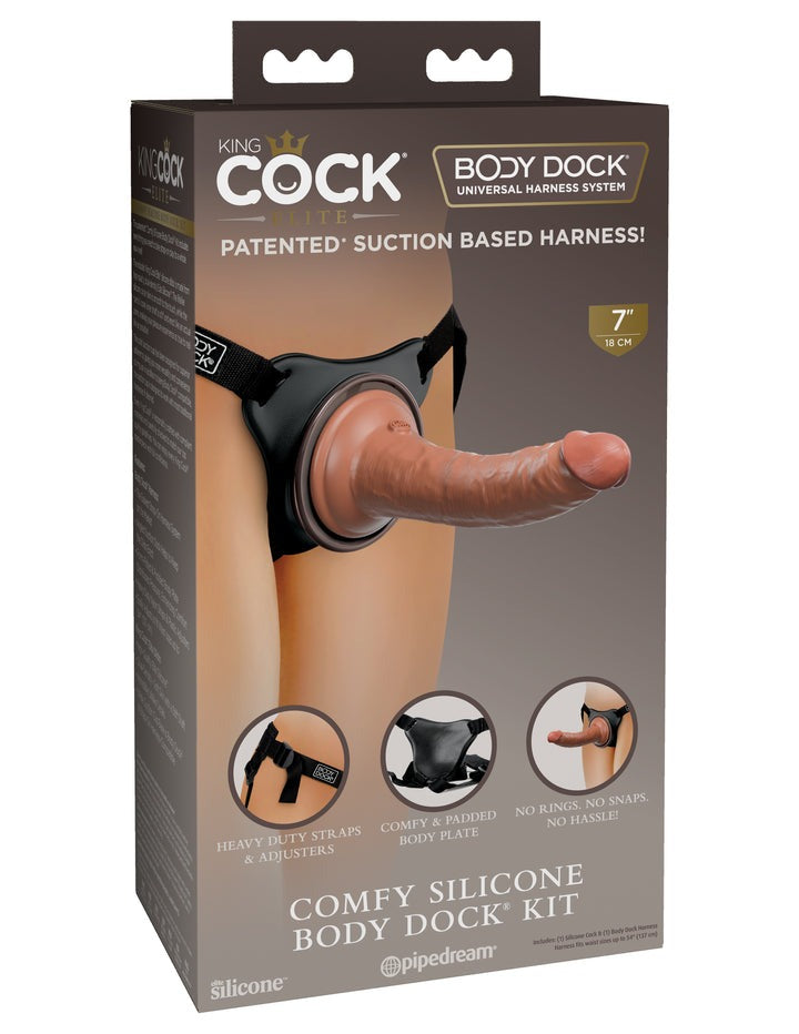 Pipedream King Cock 7" Elite Comfy Silicone Body Dock Kit - Tan