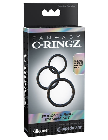 Pipedream Fantasy C-Ringz Silicone 3-Ring Stamina Set - Black